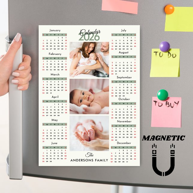 Green Black Red 2026 Calendar Photo Collage Magnet (Skapare uppladdad)