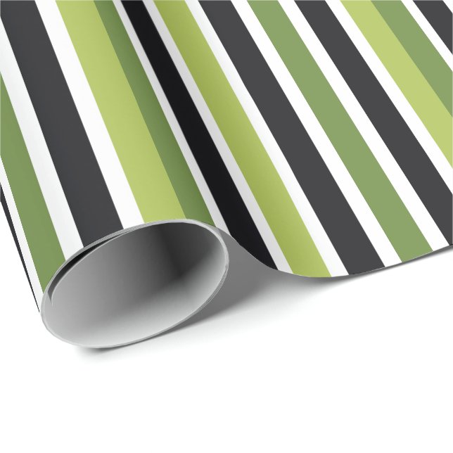 Green Black Stripes Presentpapper (Rullad Hörn)