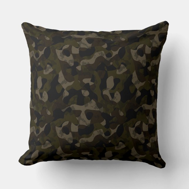 Green, black, taupe and brown camo abstract kudde (Framsida)