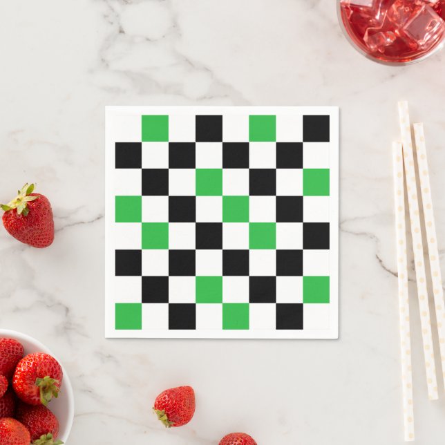 Green Black White Checkered Pattern Design  Pappersservett (Insitu)