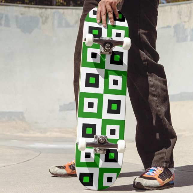 Green Black White Checkered Squares Pattern Mini Skateboard Bräda 18,5 Cm (Skapare uppladdad)