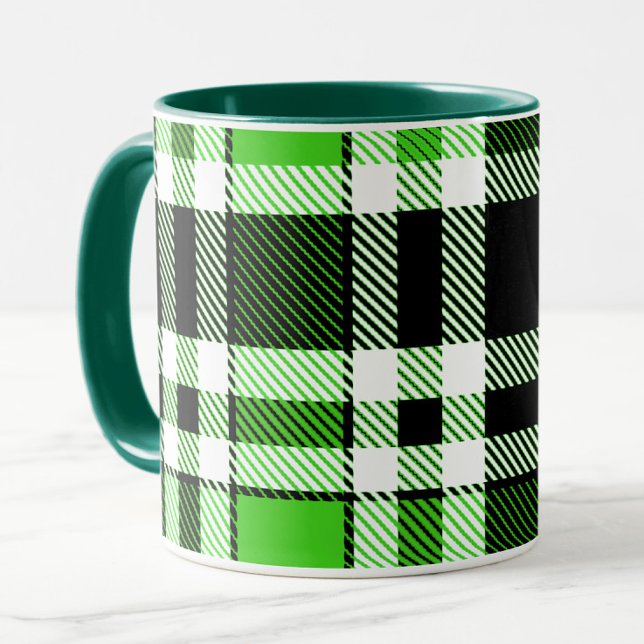 Green Black White Flannel Tartan Pattern Design  Mugg (Skapare uppladdad)