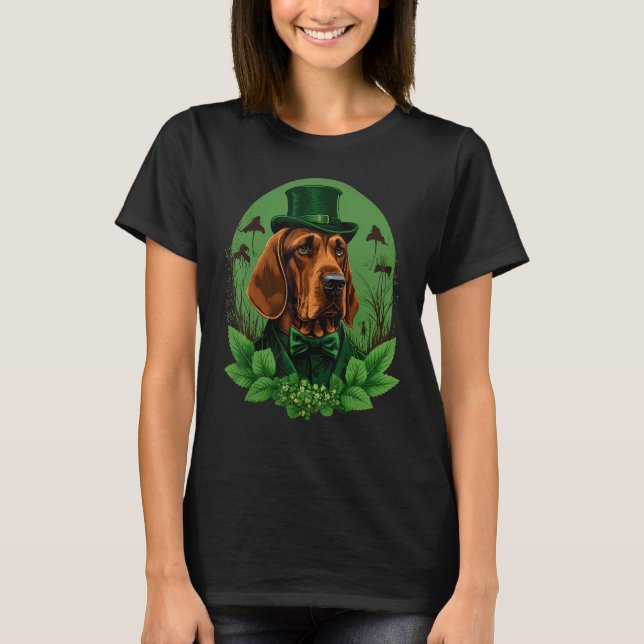 Green Bloodhound shamrock on St Patricks Day Blood T Shirt (Framsida)