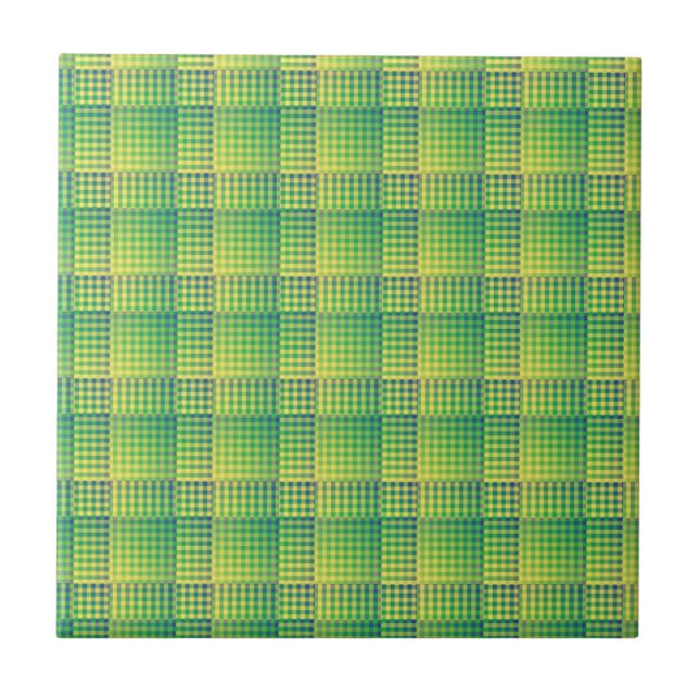 Green Blue Checker Abstract Pattern Kakelplatta (Framsidan)