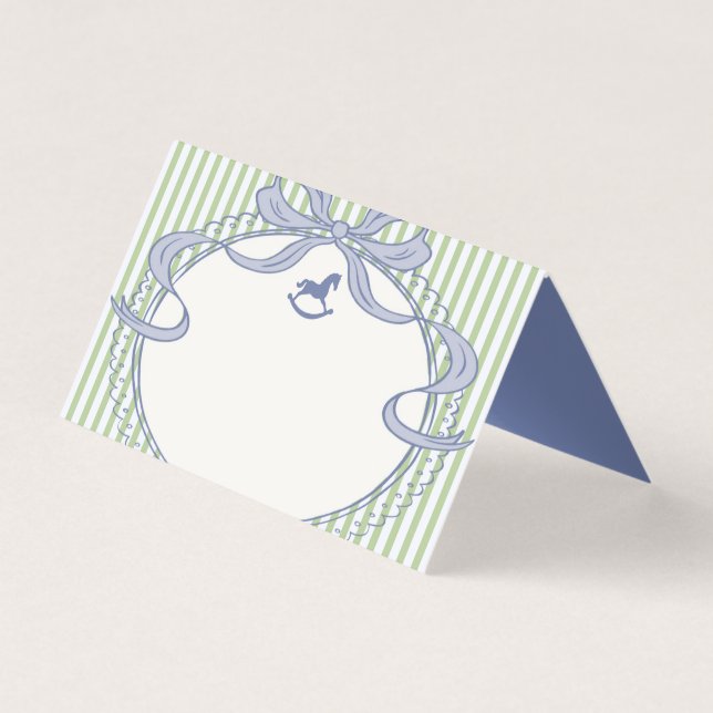 Green & Blue Coquette Bow Rocking Horse Place Card Kort (Framsida)