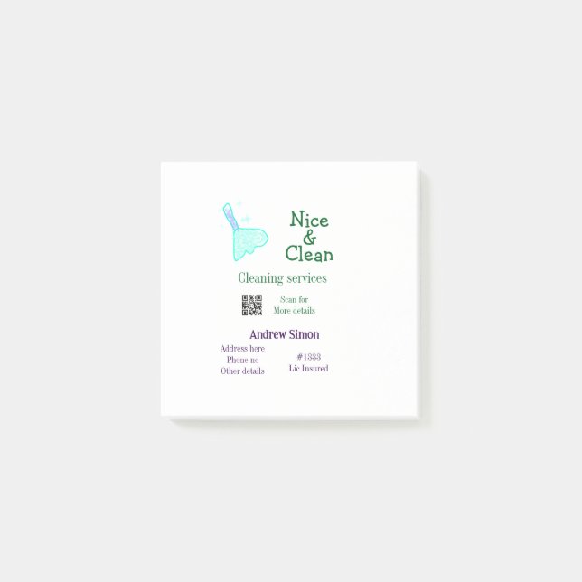 Green blue gitter clean mop add name address q r b post-it block (Framsida)