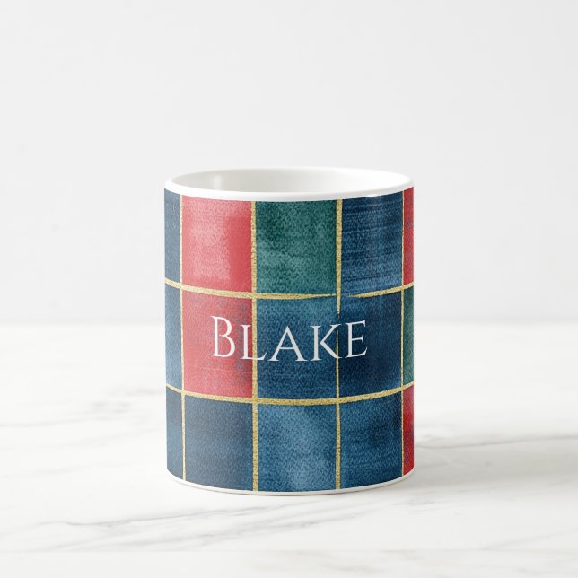 Green Blue Red Gold Plaid Stripes Kaffemugg (Center)