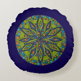 Green/Blue Starburst Mandala Round Throw Pillow Rund Kudde