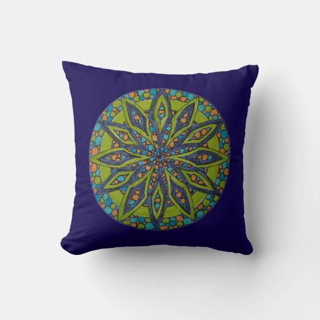 Green/Blue Starburst Mandala Throw Pillow Kudde (Framsida)