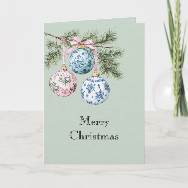 Green Blue White Pink Christmas Tree Ornaments Kort (Framsida)