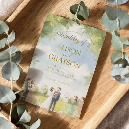 Green Blue White Sky Watercolor Outdoor Wedding  Inbjudningar