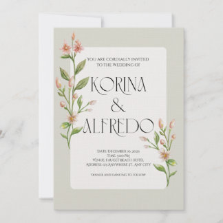 Green Boho Watercolor Botanical Wedding Invitation Inbjudningar