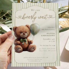 Green Boho We can Bearly Wait Neutral Baby Shower Inbjudningar