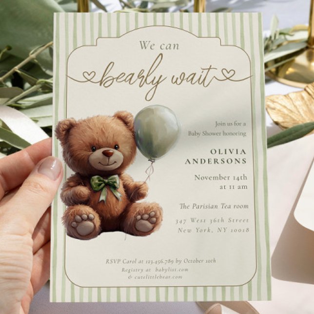 Green Boho We can Bearly Wait Neutral Baby Shower Inbjudningar (Skapare uppladdad)