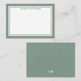 Green Border Minimalist Name Monogram Anteckningskort