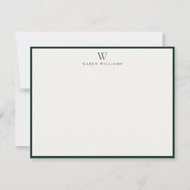 Green Border Monogram Stationery Note Card Inbjudningar (Framsida)
