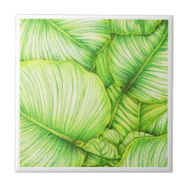 Green Botanical Ceramic Tile Kakelplatta