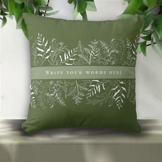 Green Botanical Leaf Frame Custom Text Kudde (Skapare uppladdad)