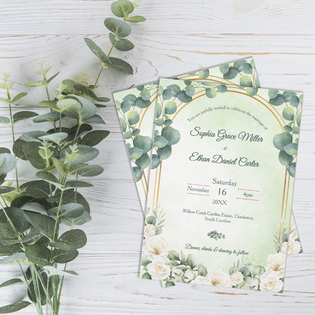 Green Botanical Wedding Invitation with Eucalyptus Inbjudningar (Green Botanical Wedding Invitation with Eucalyptus)
