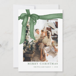 Green Bow Christmas Photo Holiday Card Julkort