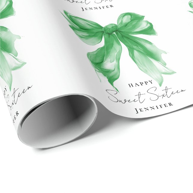 Green Bow Coquette Script Sweet 16 Party  Presentpapper (Rullad Hörn)