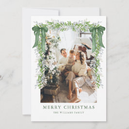 Green Bow Garland Christmas Photo Holiday Card Julkort