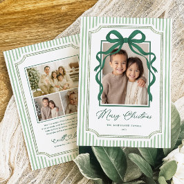 Green Bow Stripe Christmas Photo Julkort