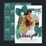 Green Bows Photo Graduation Thank You Card Inbjudningar<br><div class="desc">This coquette graduation thank you card features your photo surrounded by a hand-drawn green bows. The reverse side features a green background with a bow pattern. Personalize it for your needs. You can find matching products at my store.</div>