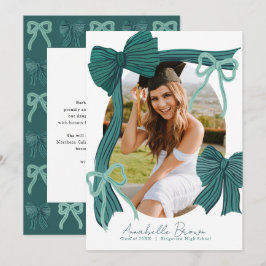 Green Bows Photo Message Graduation Announcement Inbjudningar