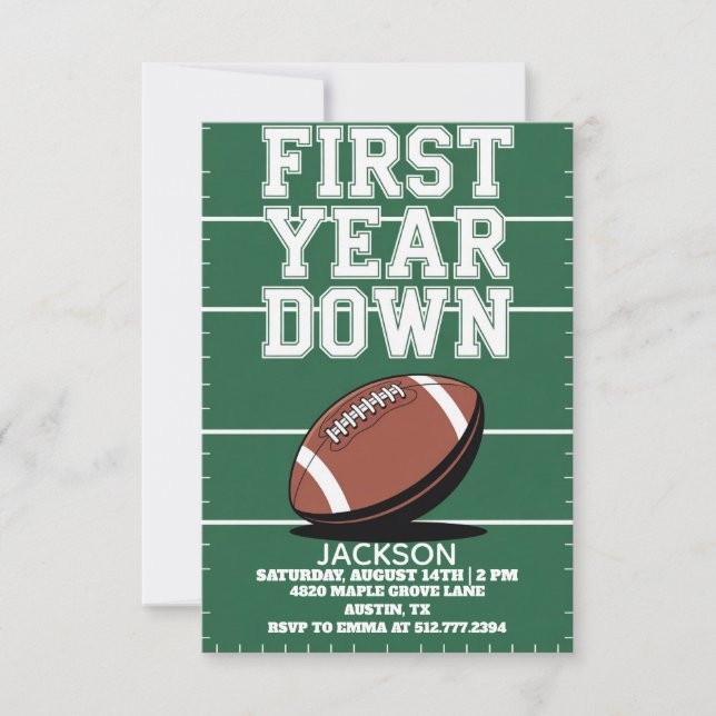 Green Boy's Football First Year Down 1st Birthday  Inbjudningar (Framsida)