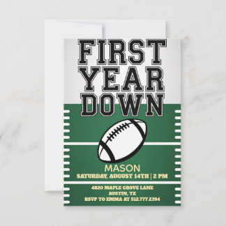 Green Boy's Football First Year Down 1st Birthday  Inbjudningar