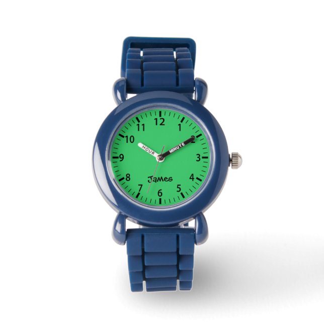 Green Boys Personalized Kids Watch  Armbandsur (Framsida)