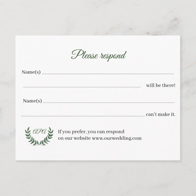 Green Branches RSVP Postcard Vykort (Framsida)