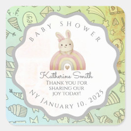 green brom grey bunny cute babyshower fyrkantigt klistermärke