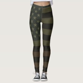 Green, Brown, & Black American Flag Earth Tones  Leggings