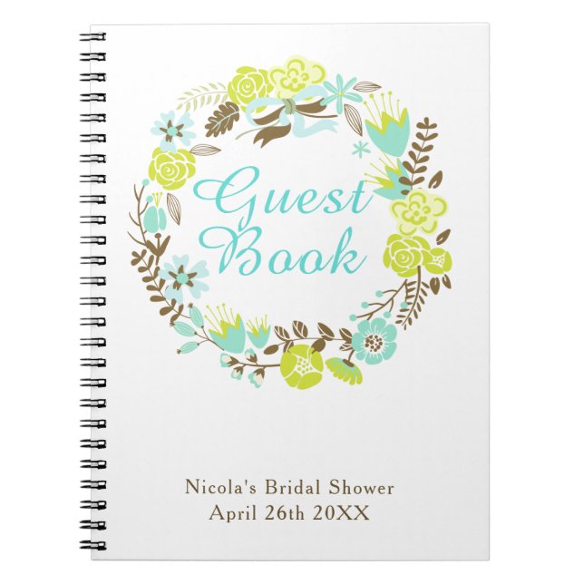 Green & Brown Floral Wreath Bridal Shower  Anteckningsbok (Framsidan)