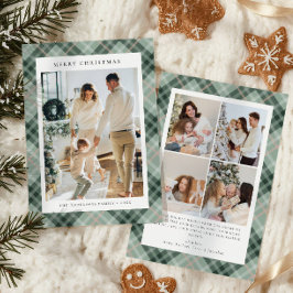 Green Buffalo Plaid Photo collage Christmas Julkort