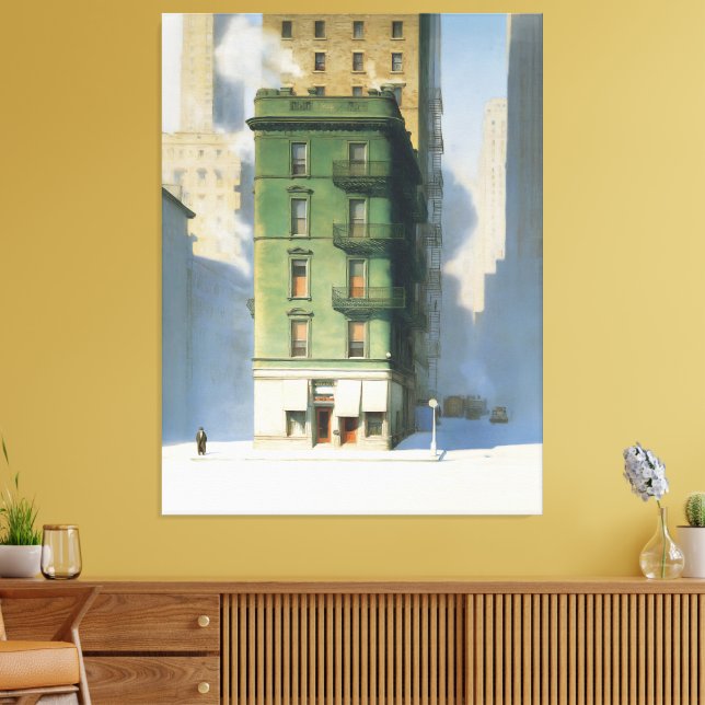 Green Building in New York Winter Canvastryck (Insitu (Vardagsrum))