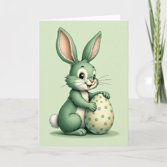 Green Bunny And Egg Card Kort (Framsida)