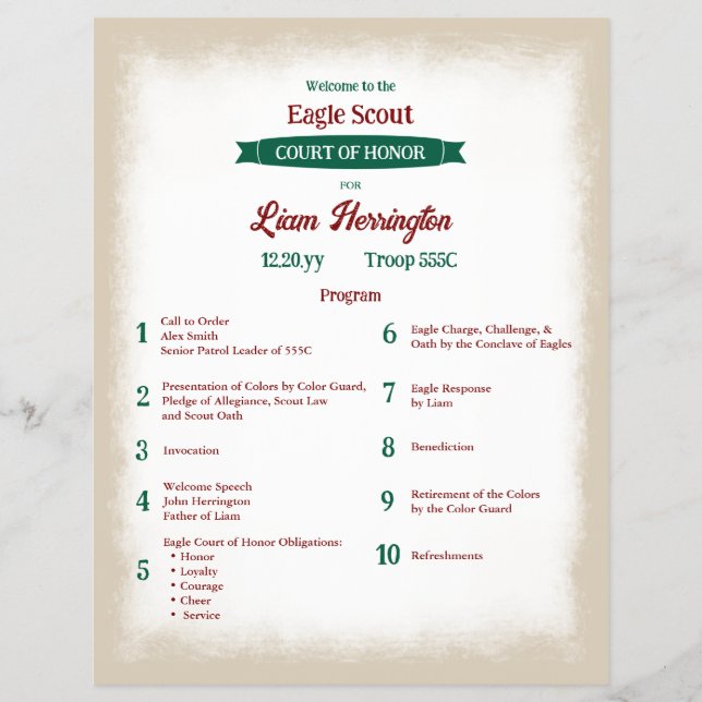 Green, Burgundy Eagle Court of Honor Program (Framsidan)