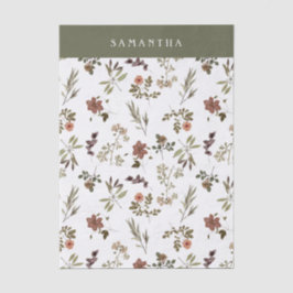 Green Burgundy Wildflower Monogram Name