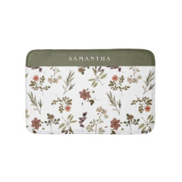 Green Burgundy Wildflower Monogram Name Badrumsmatta