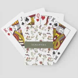 Green Burgundy Wildflower Monogram Name Casinokort