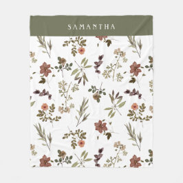 Green Burgundy Wildflower Monogram Name Fleecefilt