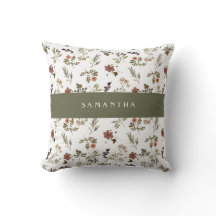 Green Burgundy Wildflower Monogram Name