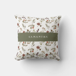Green Burgundy Wildflower Monogram Name Kudde