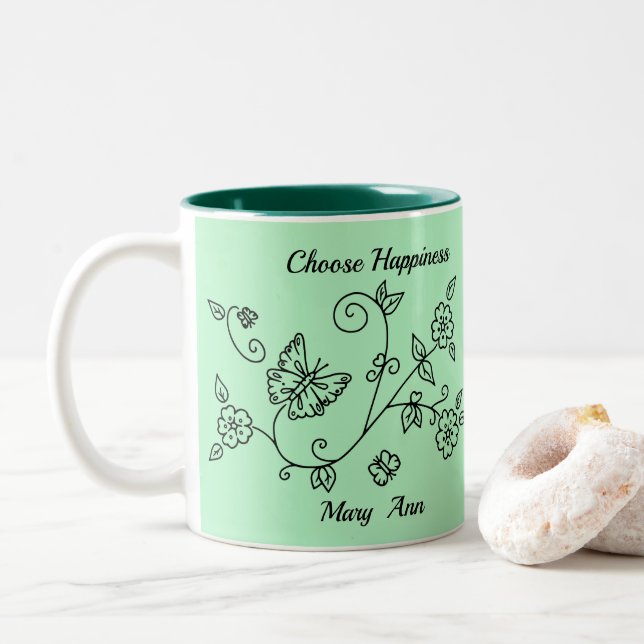 Green Butterfly Reminder Mug Två-Tonad Mugg (Med munk)