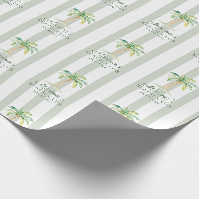 Green Cabana Stripes Palm Beach Club Presentpapper (Hörn)