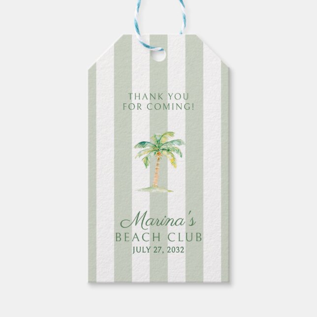 Green Cabana Stripes Palm Beach Club Thank You Presentetikett (Framsidan)