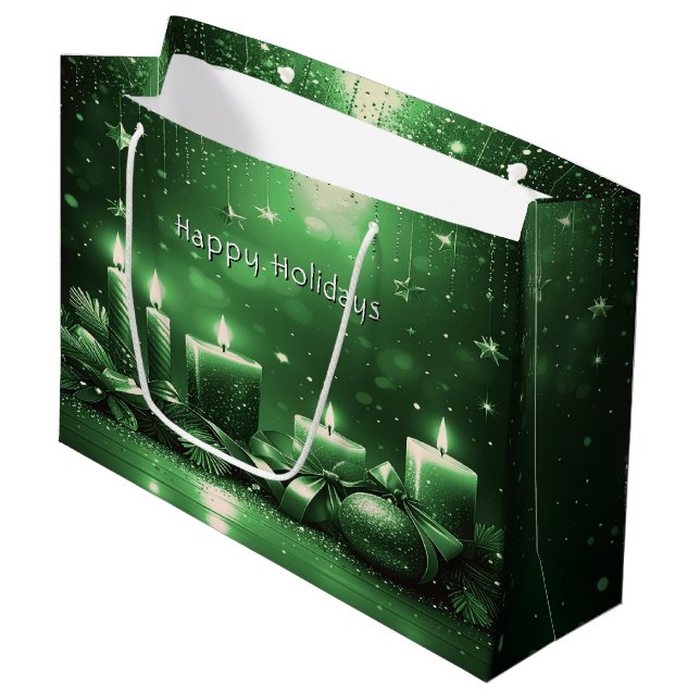 Green Candles Christmas Holiday Gift Bag (Framsidan Vinklad)